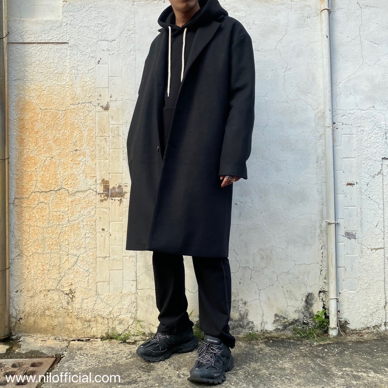 韓國 毛呢大衣 黑 灰