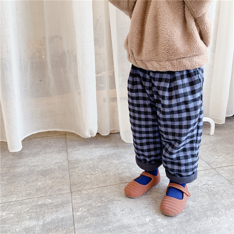 現貨 咖100cm <內磨毛>經典格子休閒長褲 2色