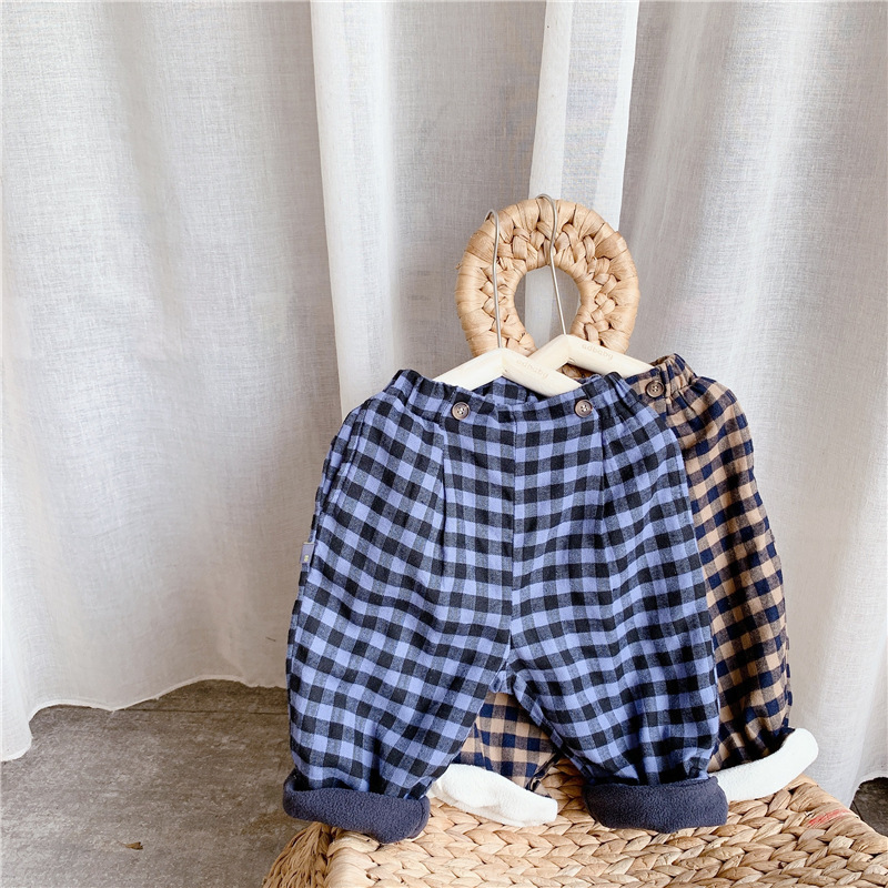 現貨 咖100cm <內磨毛>經典格子休閒長褲 2色