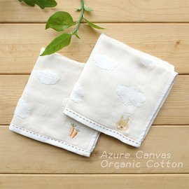 [藍天畫布] 有機棉紗布雲朵小方巾-淺褐紅蘿蔔 26x27cm