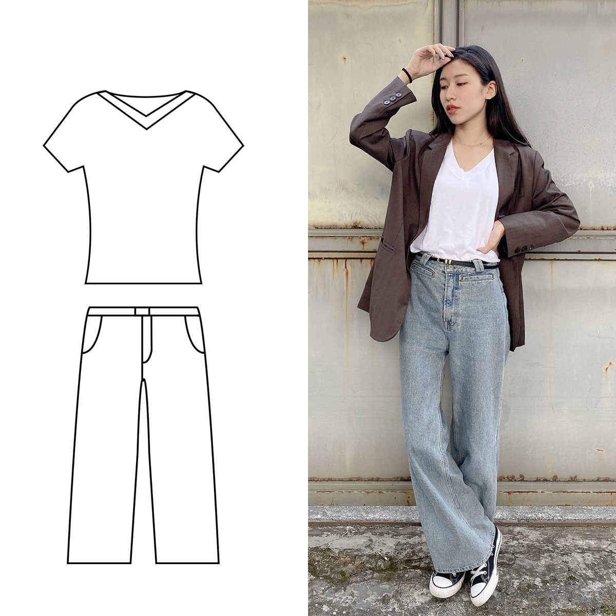 日常休閒白t穿搭（女）