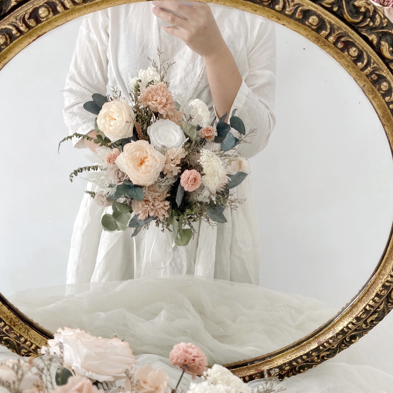 新娘永生捧花- 微光晨曦（奶茶膚粉色）