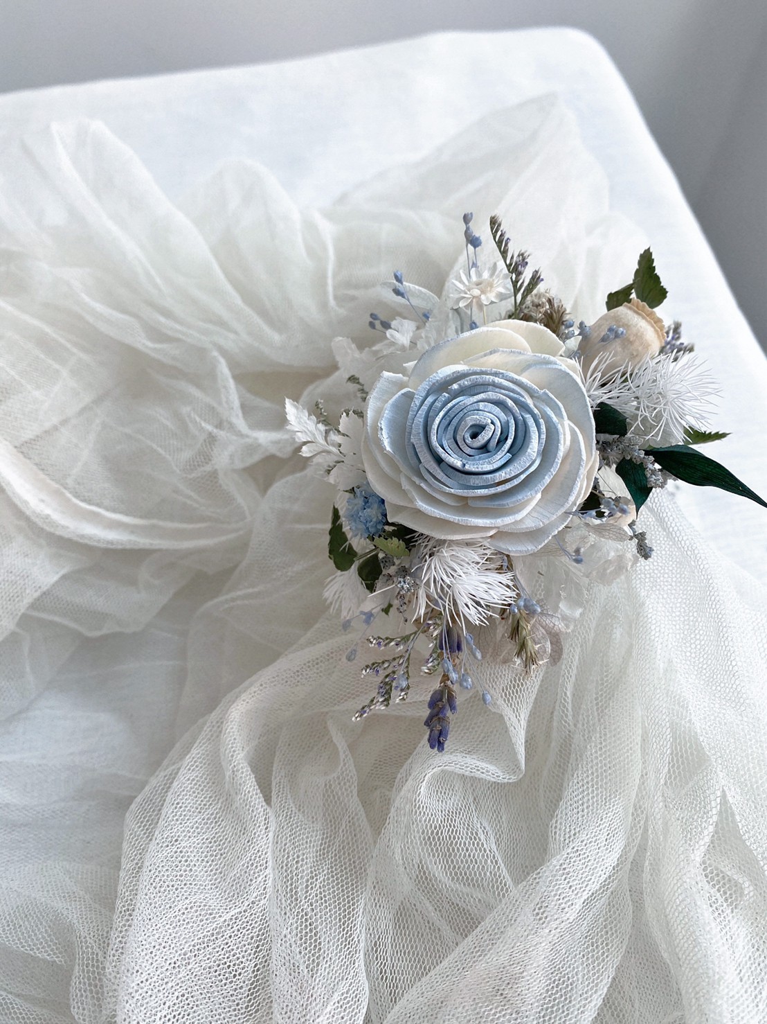 乾燥花手腕花- 愛麗絲藍