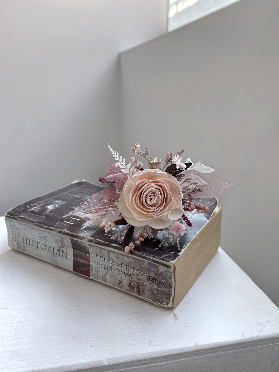 乾燥花手腕花-漸層粉白