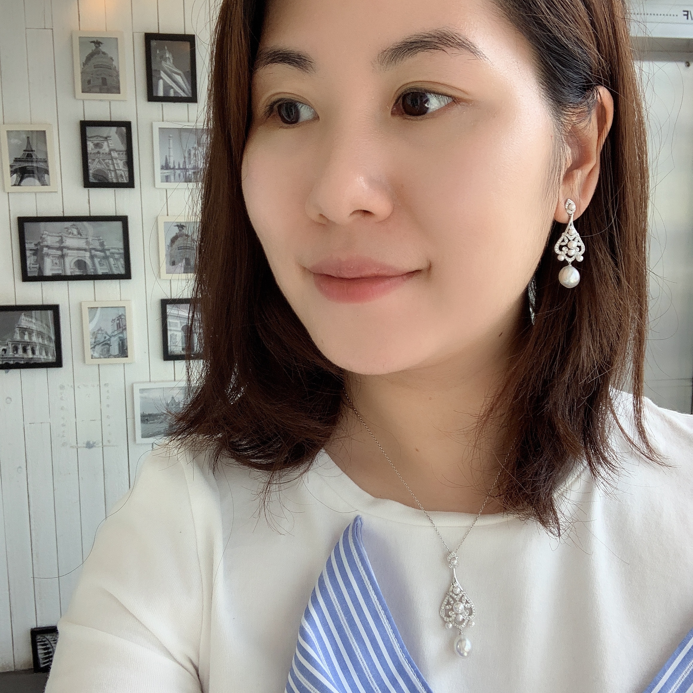 彩凜珠設計系列 - 18K金日本彩凜珠+南洋白珠鑽石套鍊/耳釘