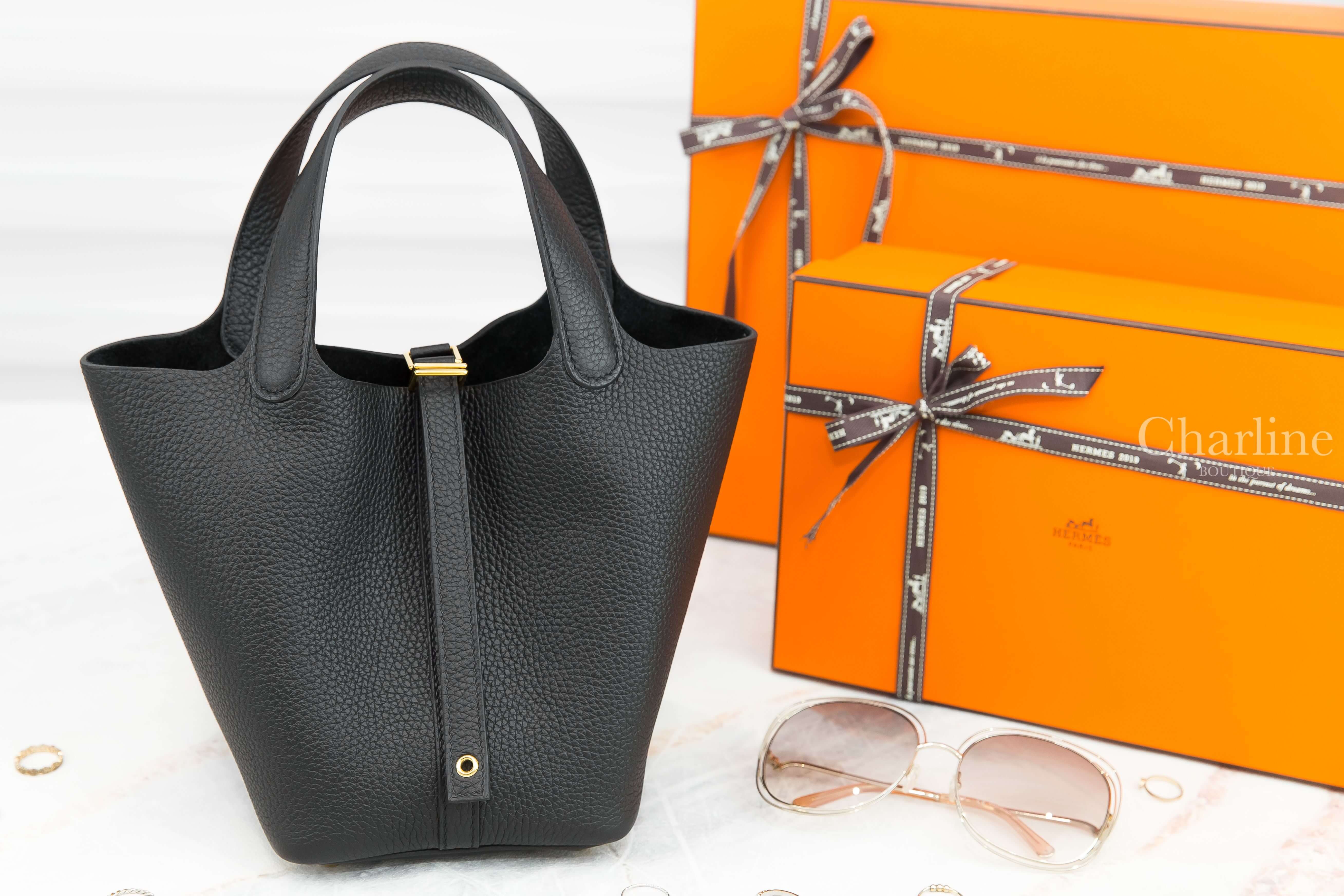 Hermès Picotin Lock 18cm 89 Noir Taurillon Clemence B刻黑色金釦小型提把水桶包-Charline Boutique 精品代購