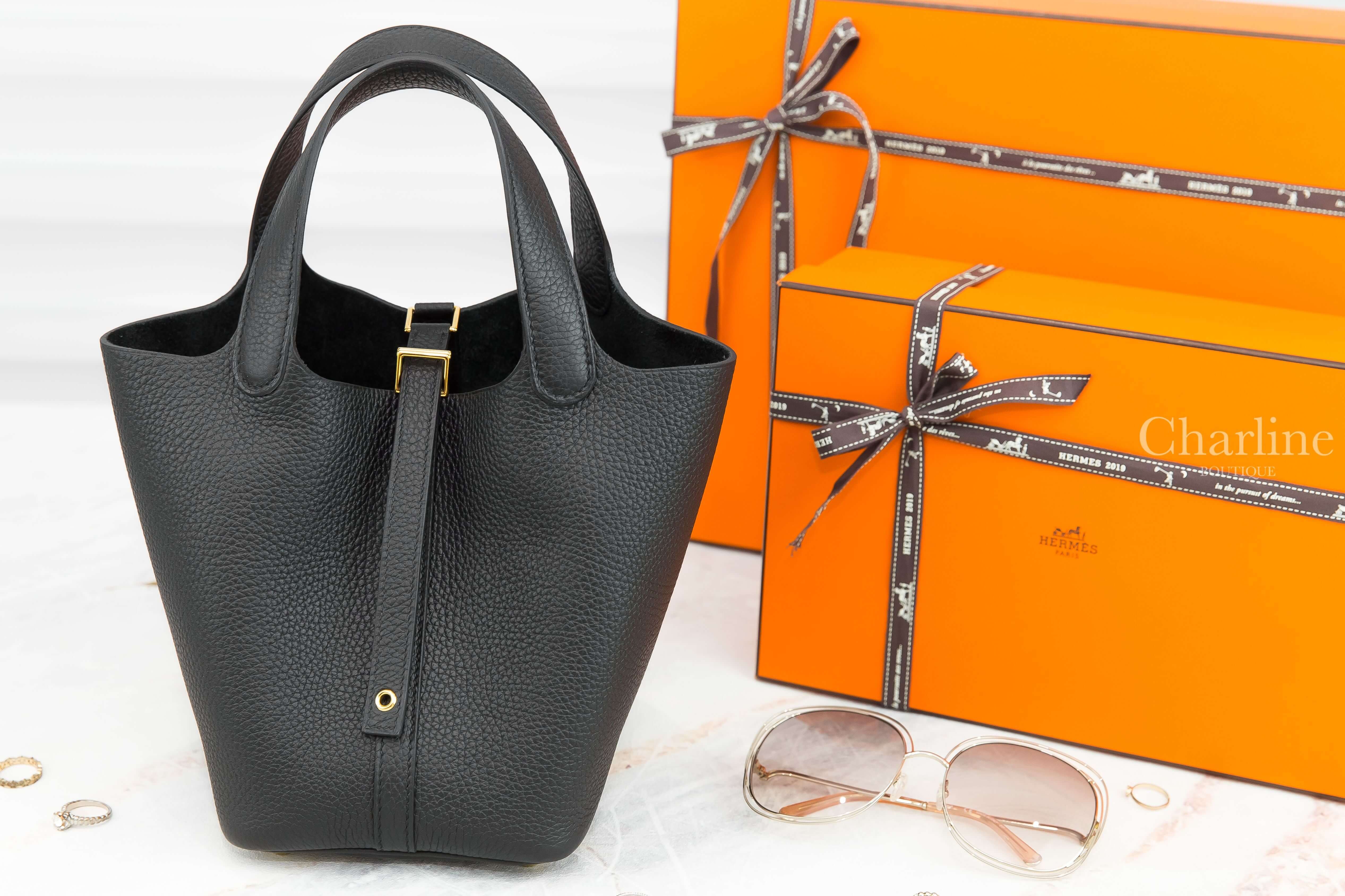Hermès Picotin Lock 18cm 89 Noir Taurillon Clemence B刻黑色金釦小型提把水桶包-Charline Boutique 精品代購