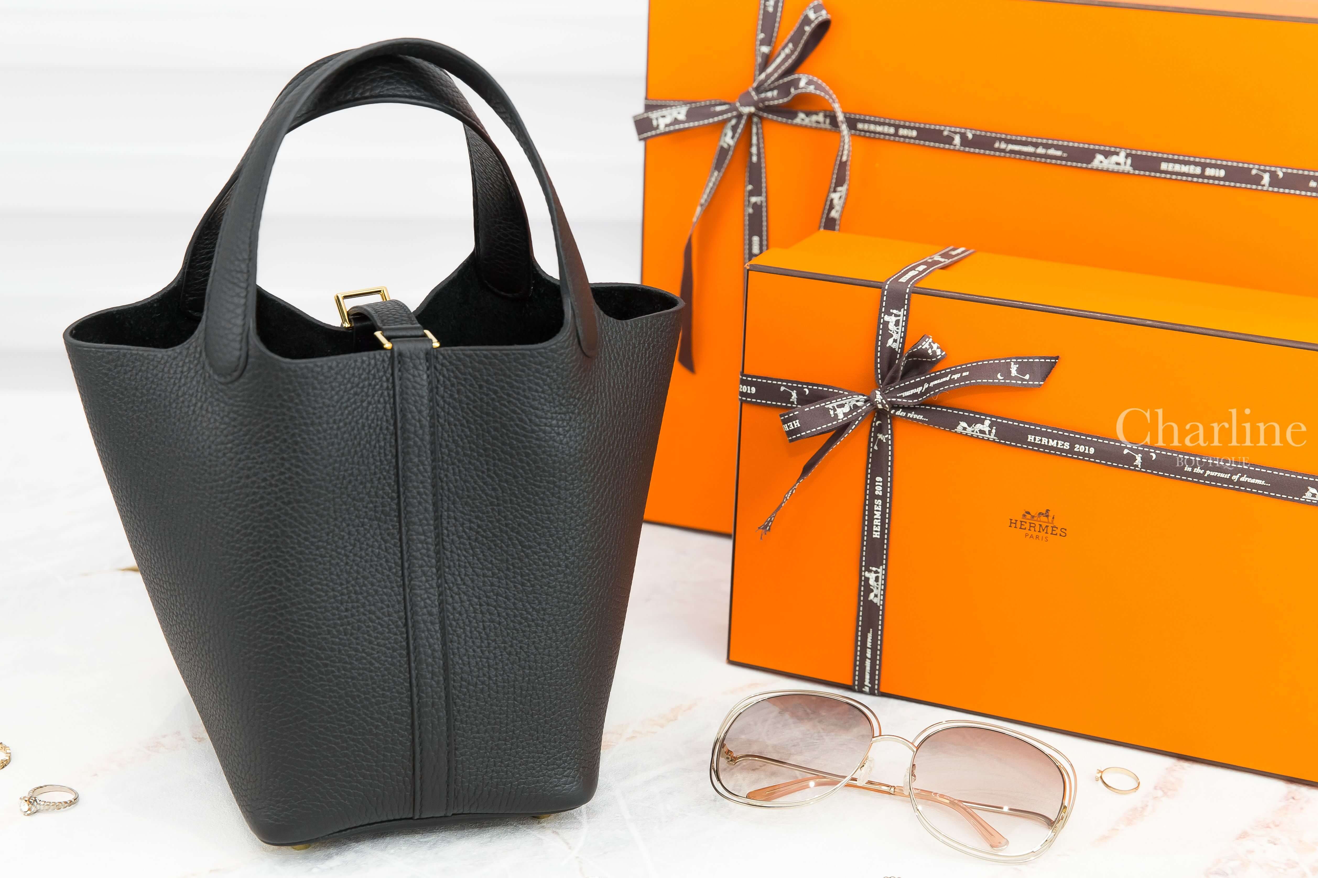 Hermès Picotin Lock 18cm 89 Noir Taurillon Clemence B刻黑色金釦小型提把水桶包-Charline Boutique 精品代購