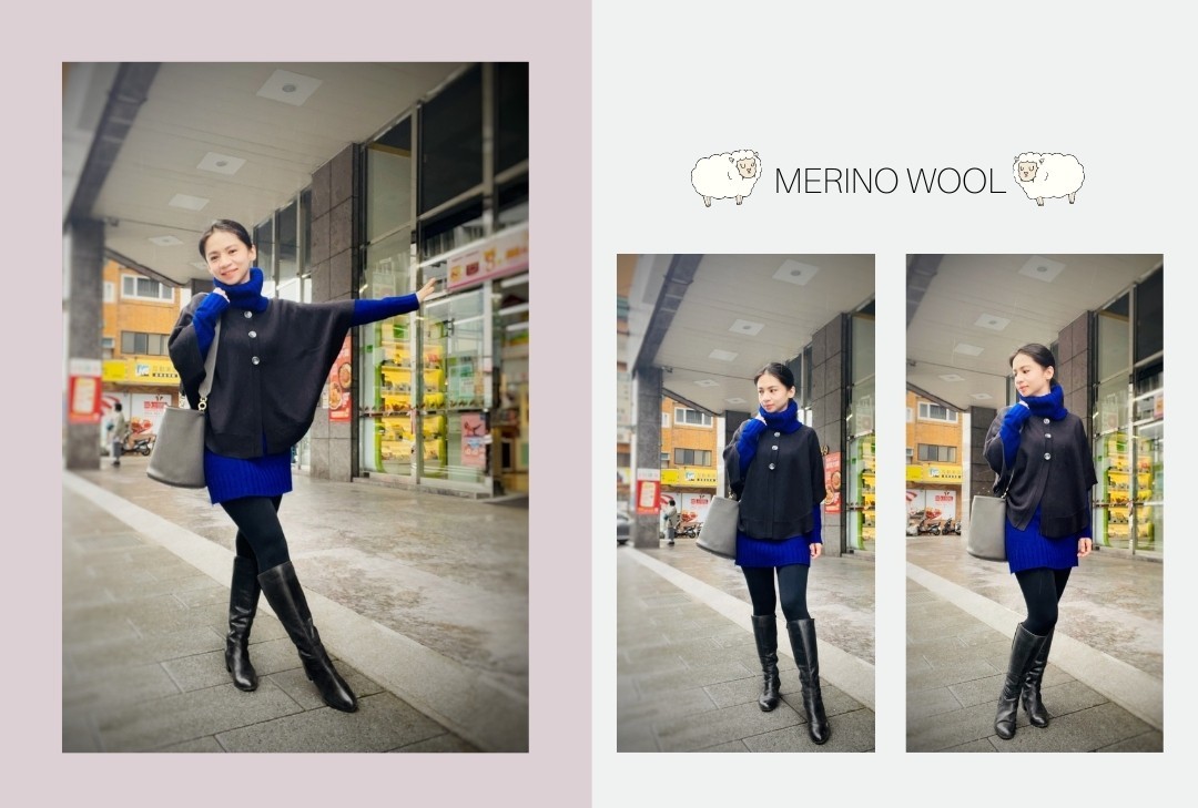 黑色美麗諾羊毛斗篷穿搭