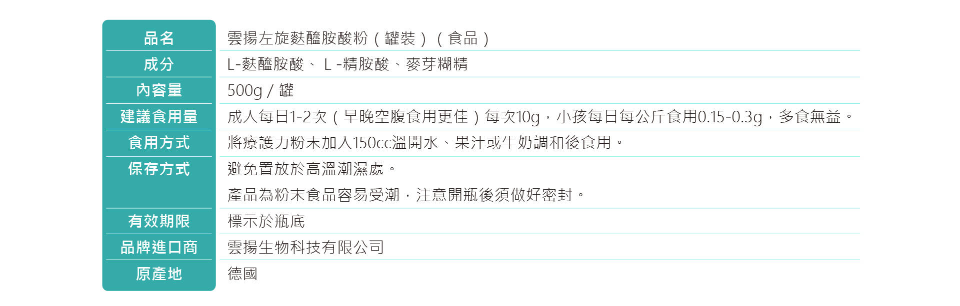 雲揚-麩醯胺酸-胺基酸-德國原裝-FSSC-HACCP-GMP