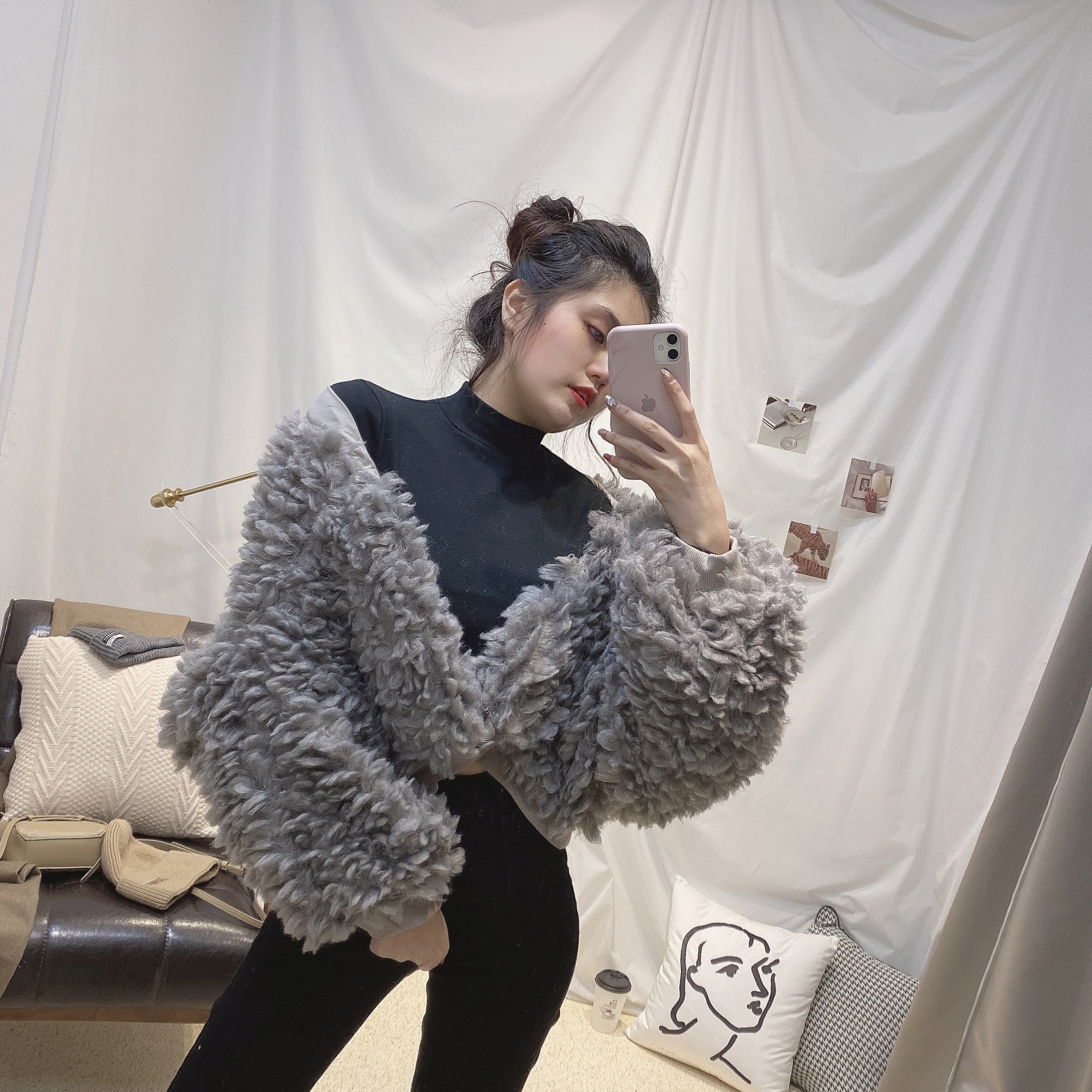 女神羊毛毛短版外套/二色