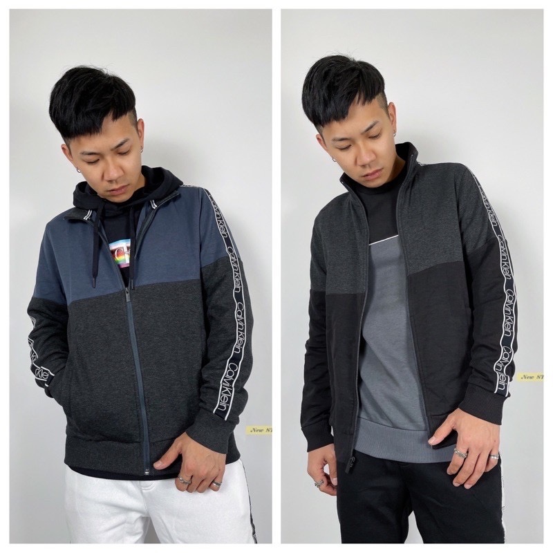 Calvin Klein CK 手袖串標 雙色拼接 立領外套