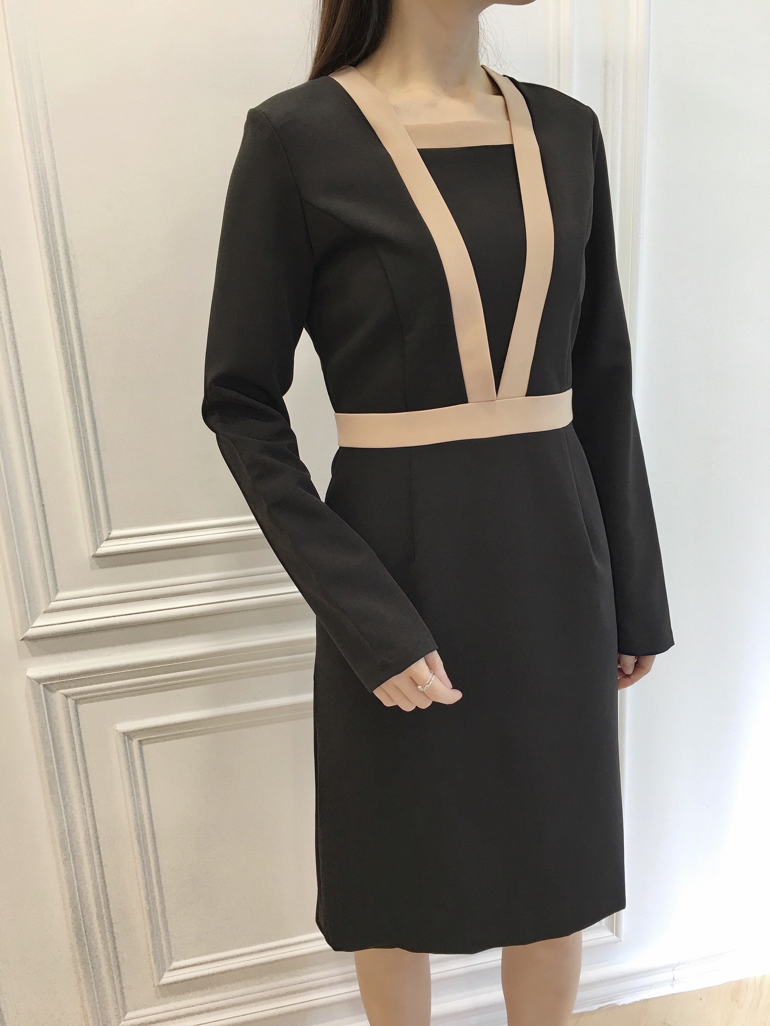 滾邊撞色合身洋