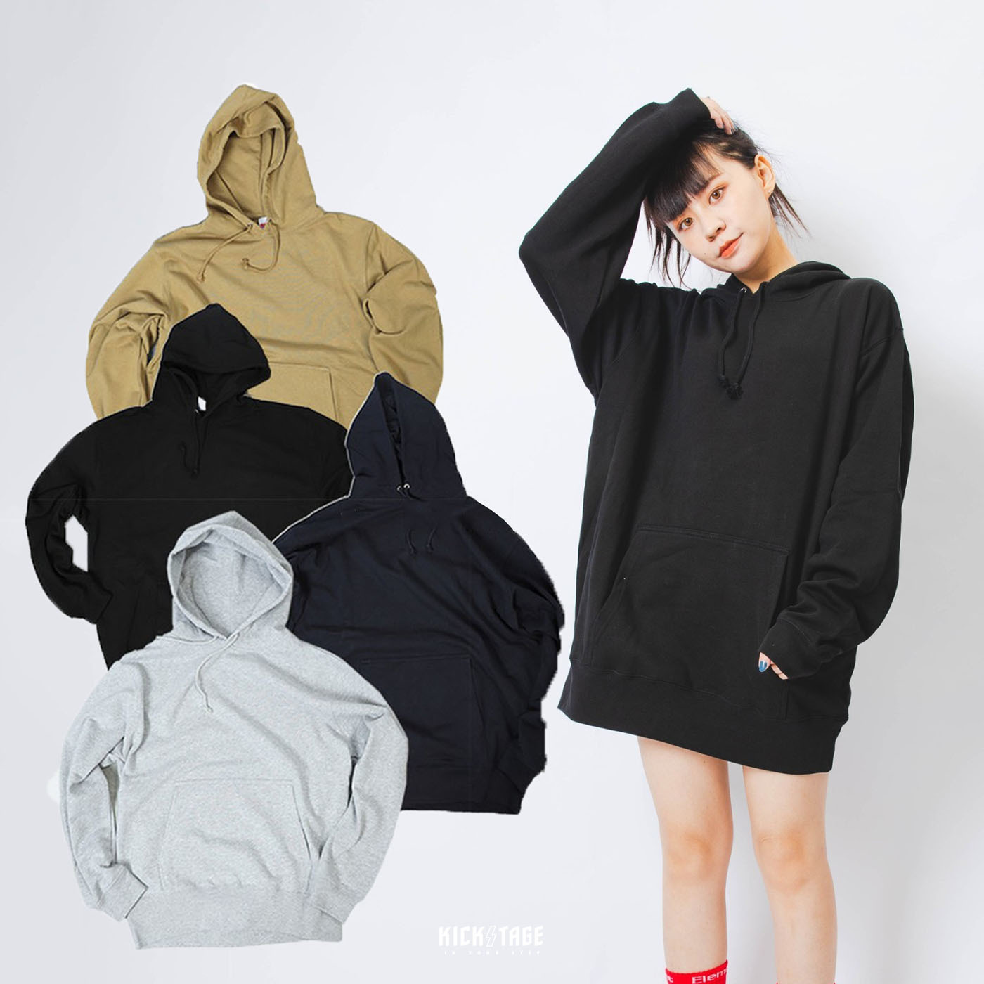 男女款 UNITED ATHLE 黑色 灰色 深藍 沙色 素面 基本款 10OZ 純棉 連帽 帽T【521401】