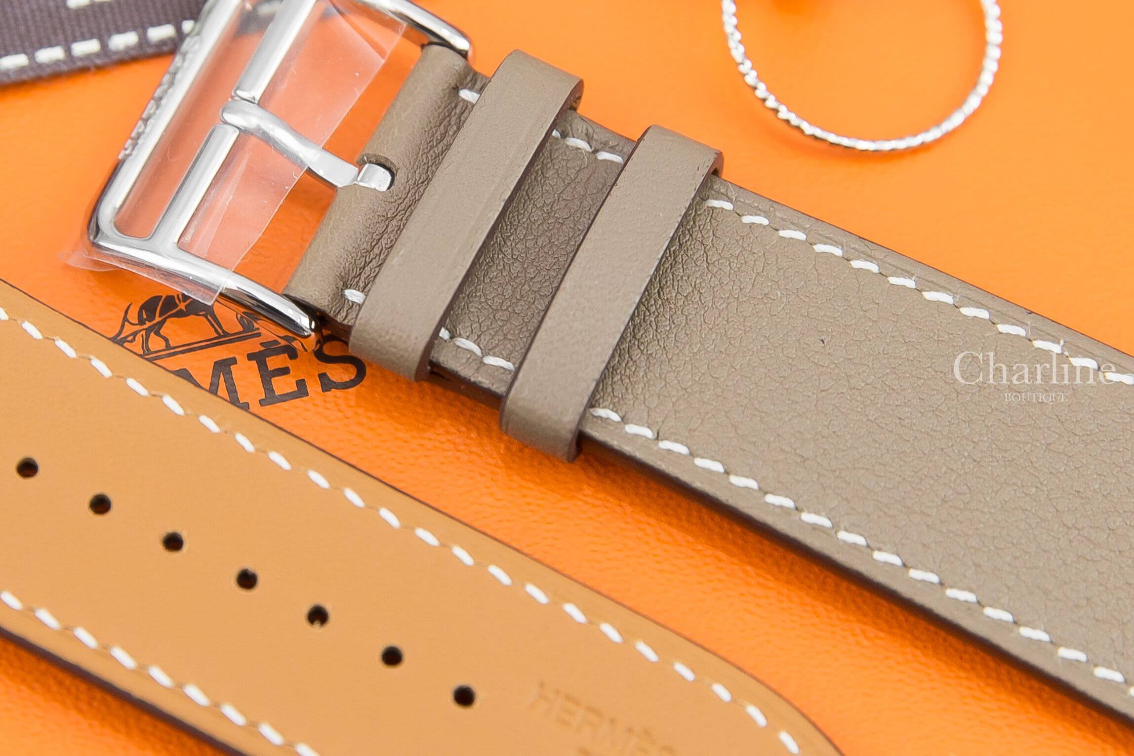 Hermès Band Apple Watch Hermes Single Tour 44 MM 大象灰銀釦小牛皮錶帶