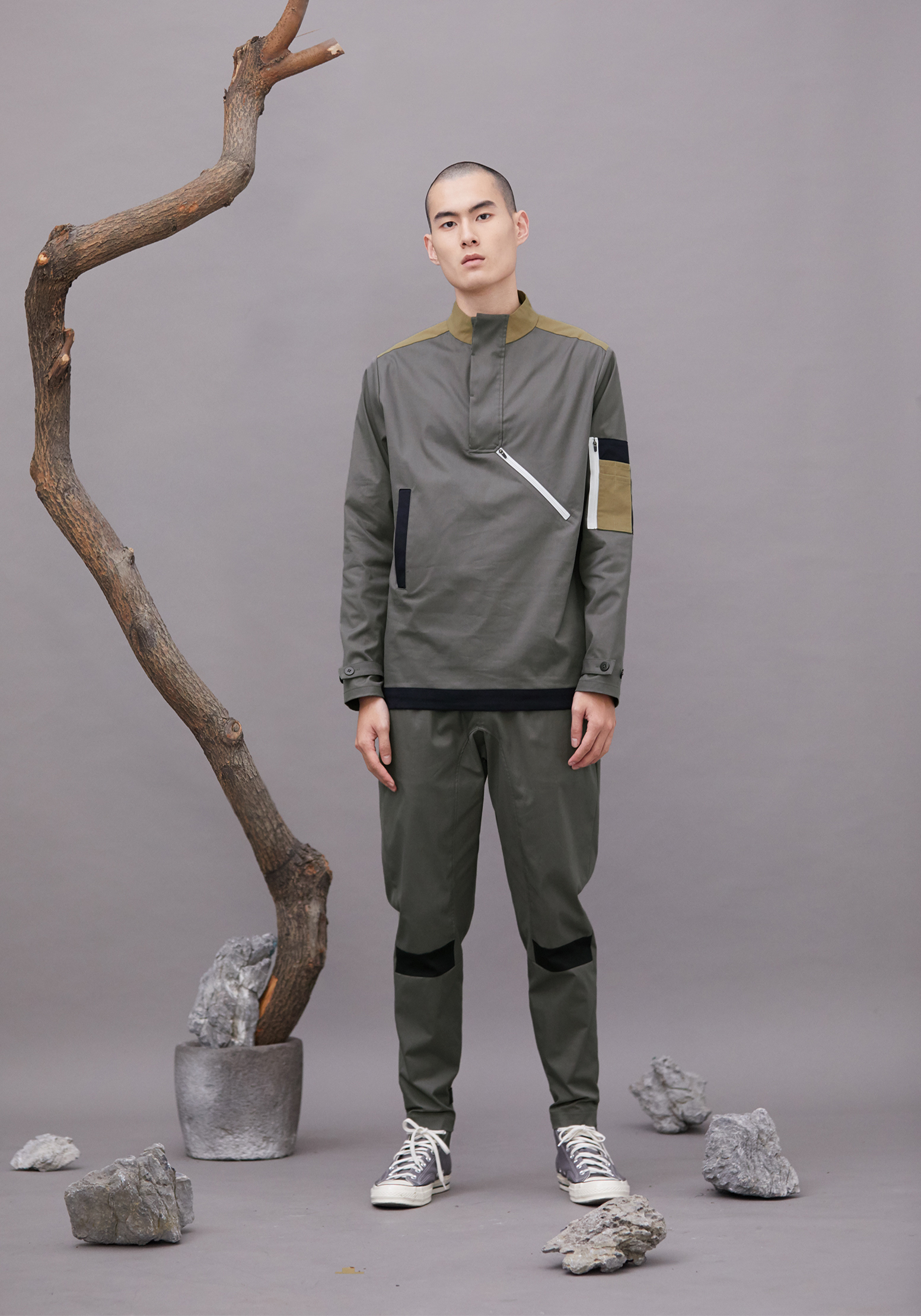 弧形剪裁哈倫褲 - 深灰