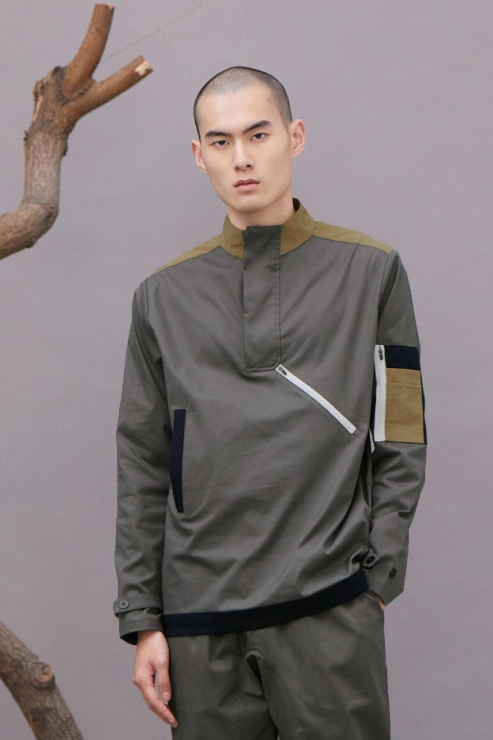 半開釦防風上衣 -  深灰