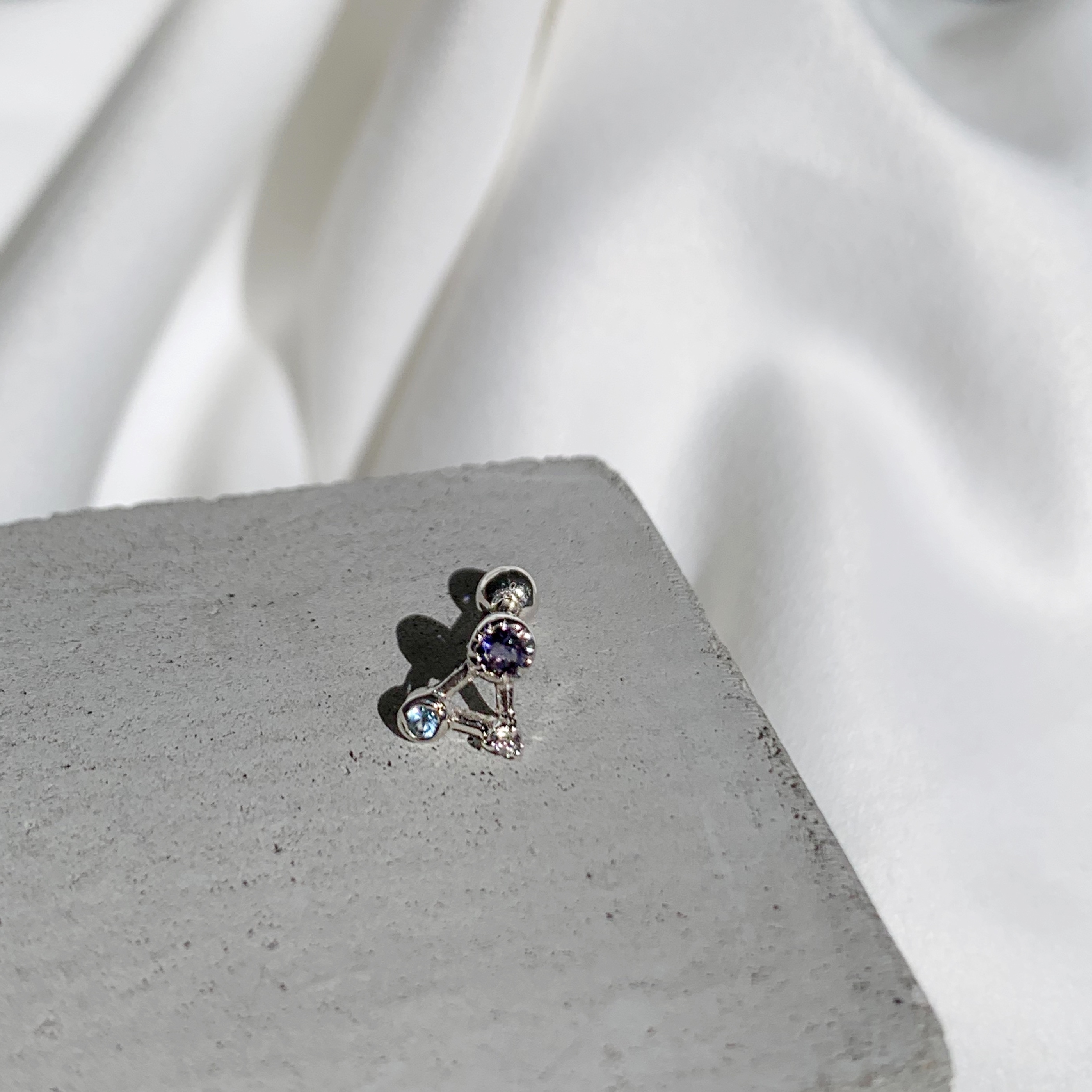 星空三角堇青托帕石轉珠耳環