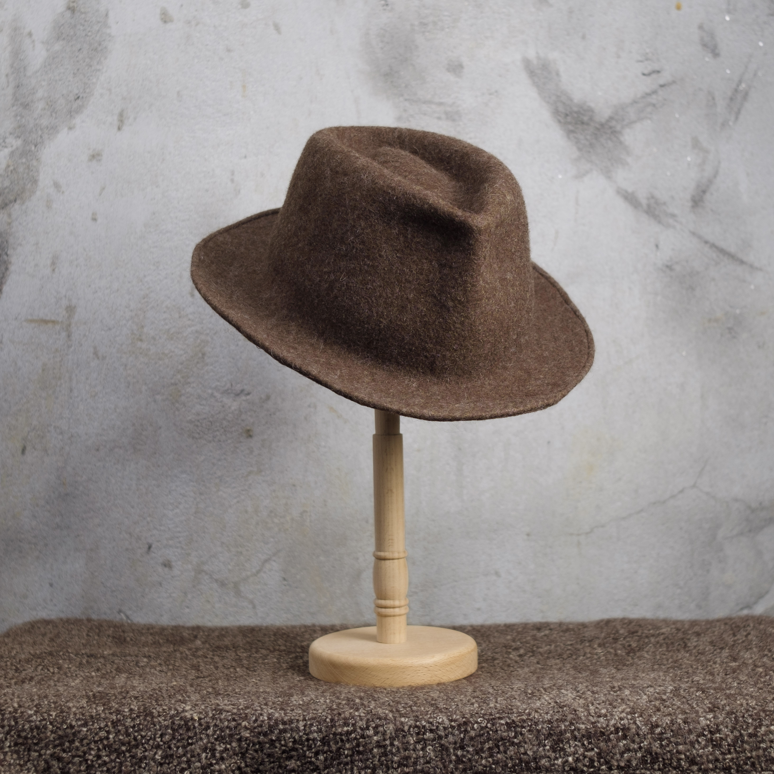 手工羊毛氈爵士帽｜棕色－寬帽沿｜中國藏區