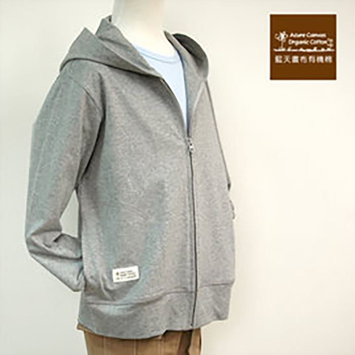 [藍天畫布] 有機棉大童拉鍊連帽薄外套 - 麻灰160cm 春秋薄款