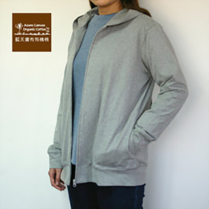 [藍天畫布] 有機棉中性拉鍊連帽薄外套 - 麻灰M 春秋薄款
