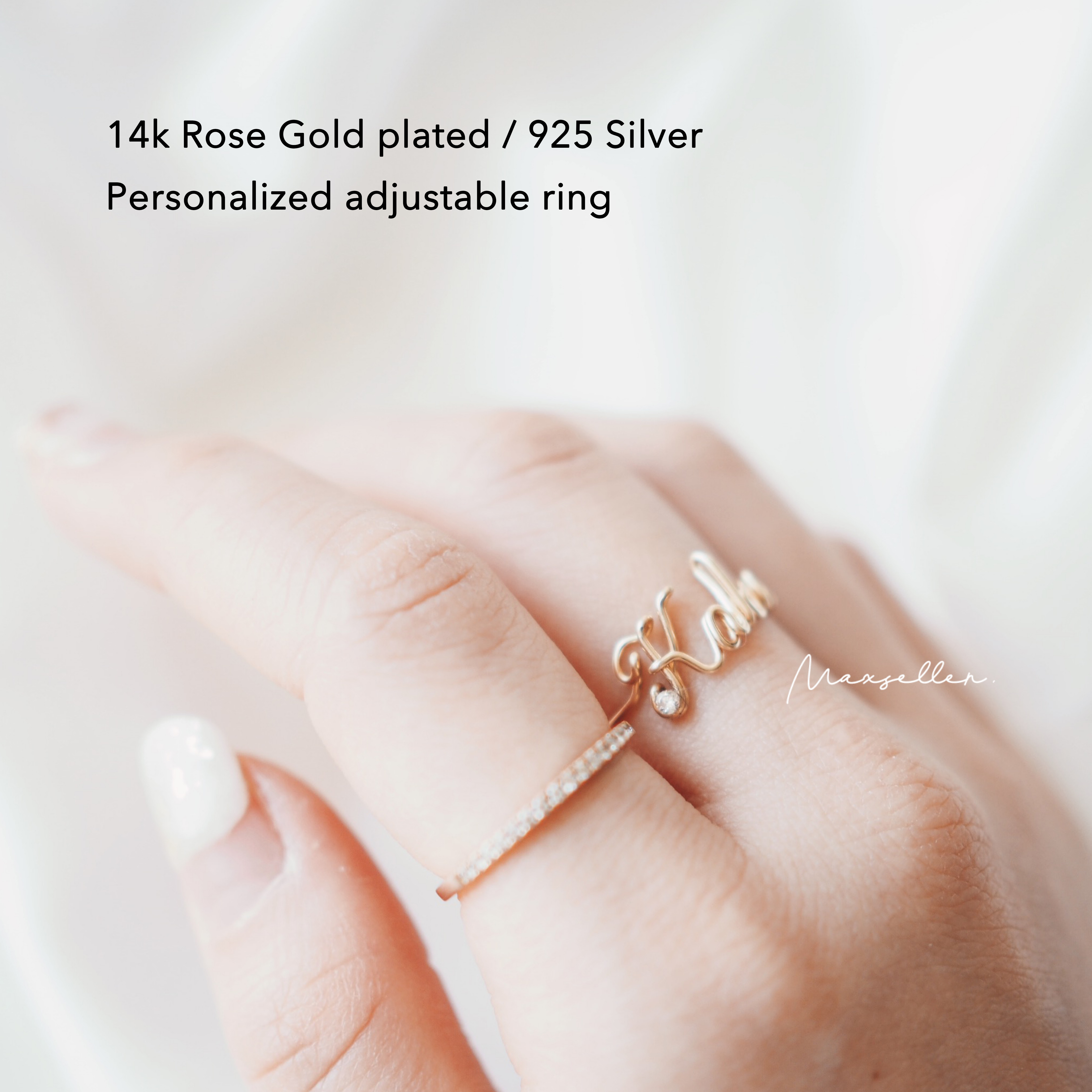 (preorder) 14k Rose Gold plated / 925 Silver Personalized adjustable ring  (preorder - 3 to 7 working days)