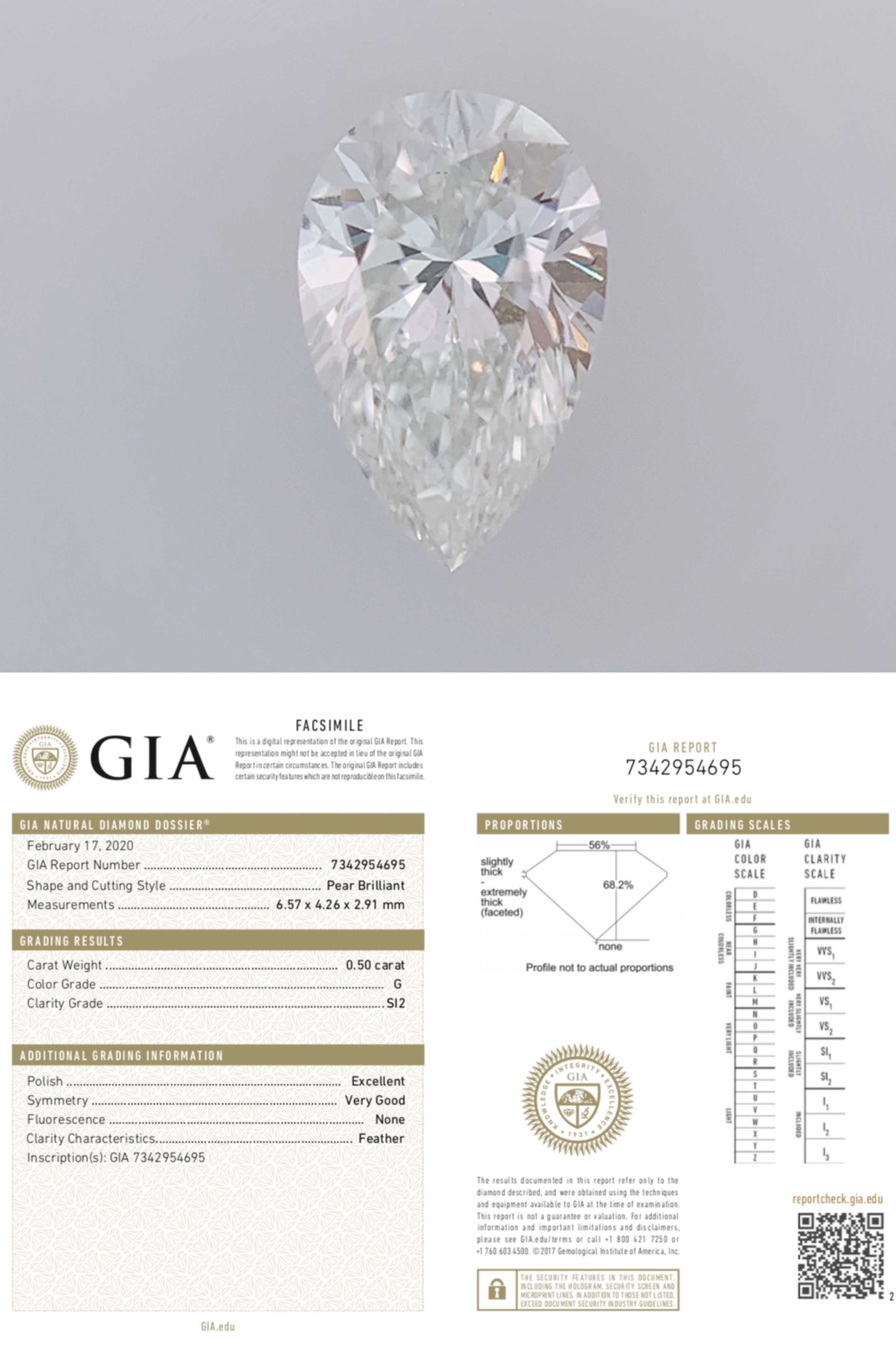 GIA鑽石 0.50 G SI2 EX VG NON (Pear Brilliant)