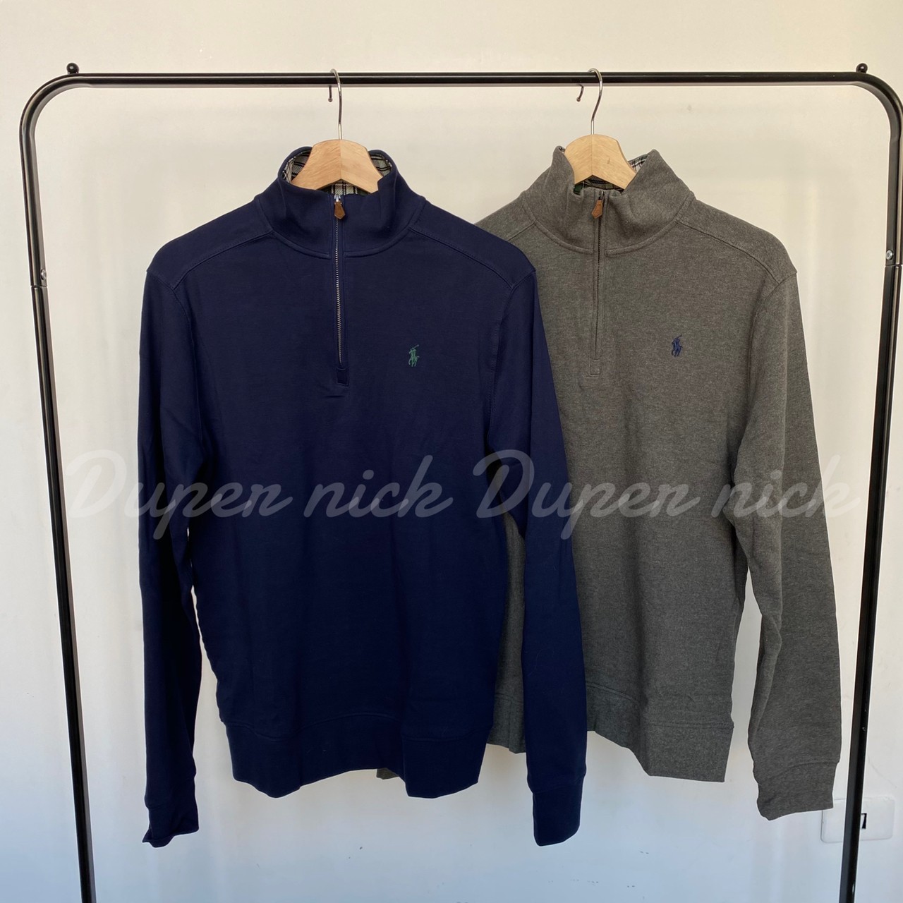 POLO RALPH LAUREN 半開襟 高領 長袖 深灰/深藍