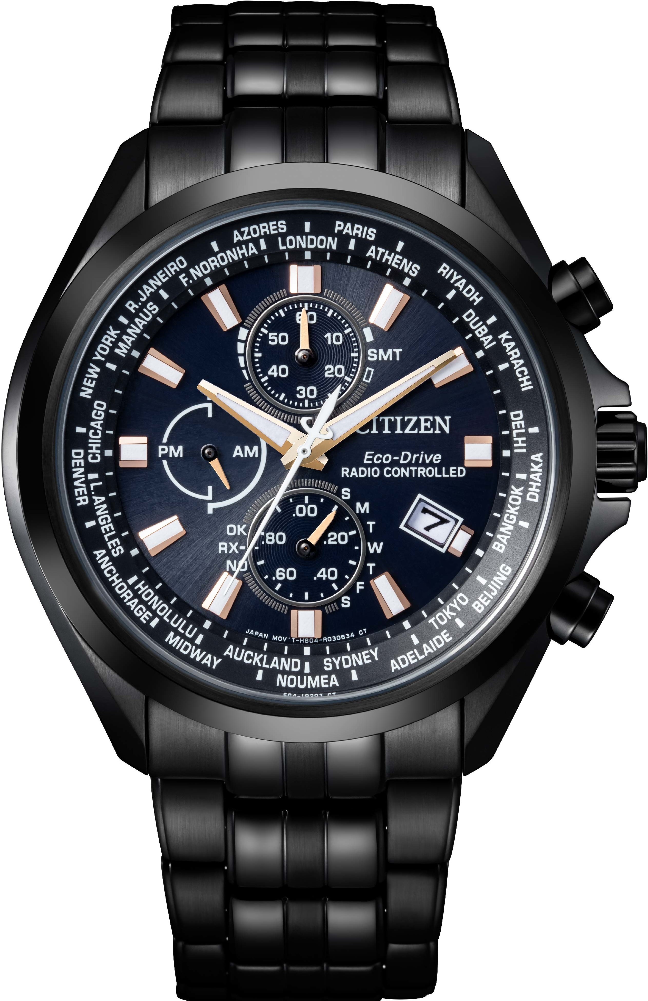 萬年鐘錶 - Citizen 星辰錶   世界時間 電波對時  限定色不鏽鋼男錶   AT8205-83L  錶徑44MM