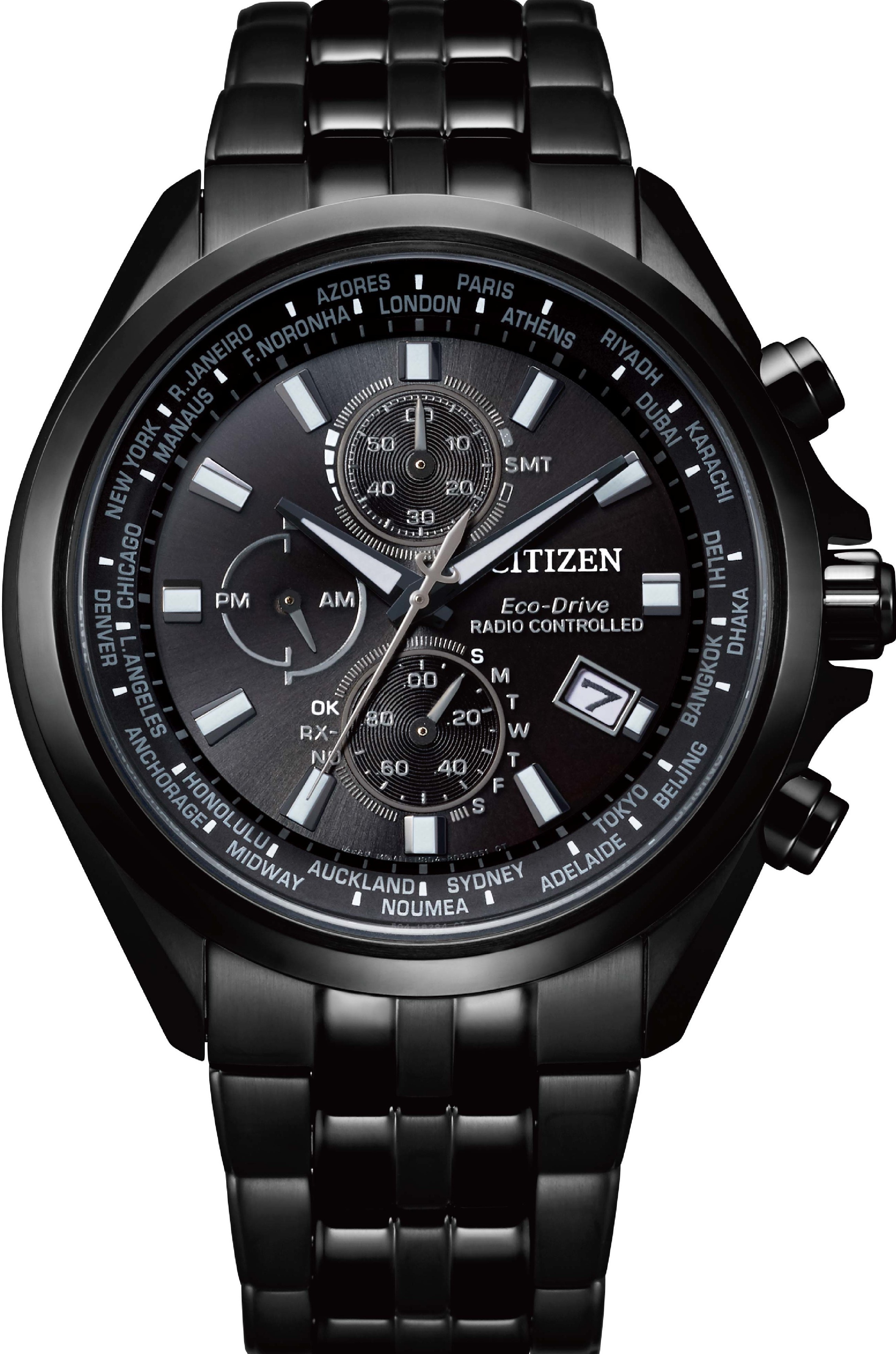 萬年鐘錶 - Citizen 星辰錶   世界時間 電波對時  限定色不鏽鋼男錶   AT8205-83E  錶徑44MM