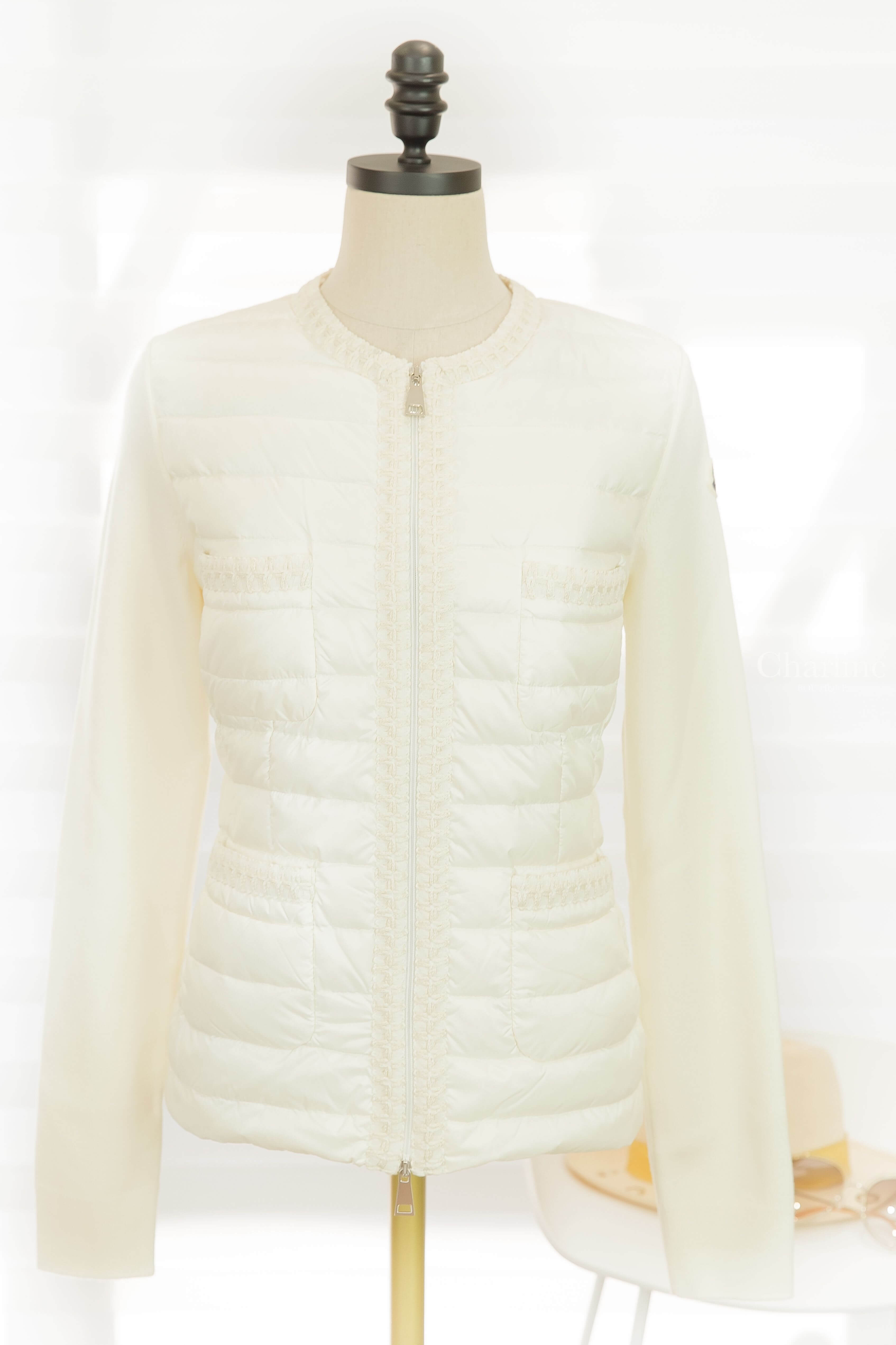 Moncler Cardigan Tricot 米白色拼接針織編織四口袋羽絨外套