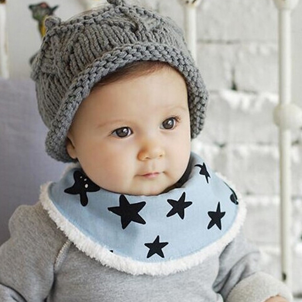 Q版寶寶保暖半圓棉質加絨圍巾/口水巾