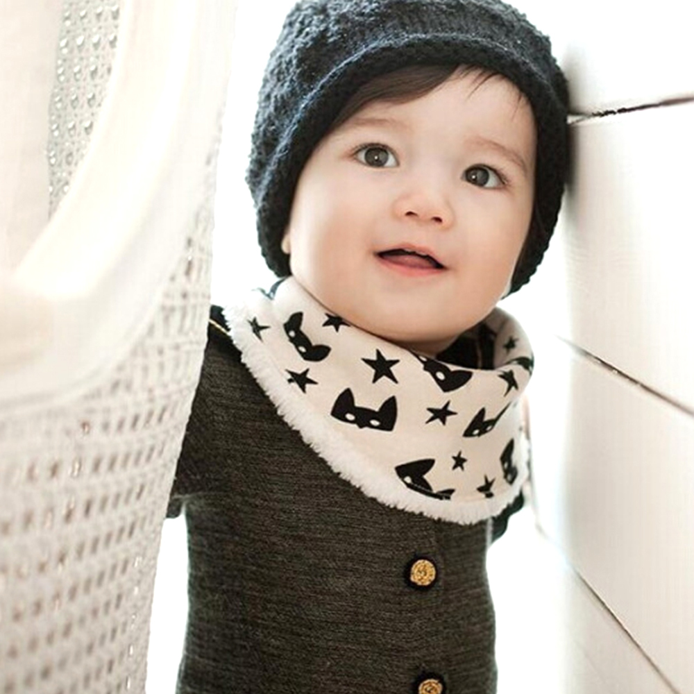 Q版寶寶保暖半圓棉質加絨圍巾/口水巾