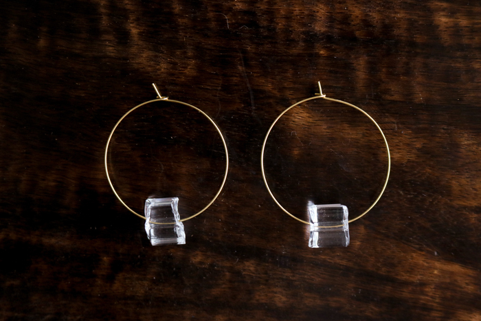 sorte glass-方形圓掛式耳環／L