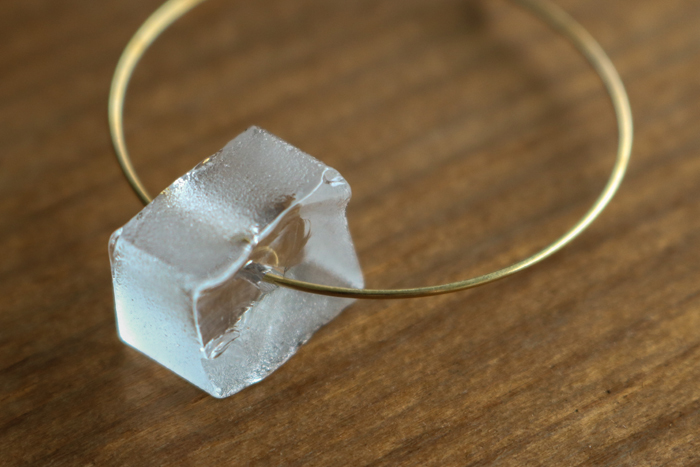 sorte glass-霧邊方形圓掛式耳環／L