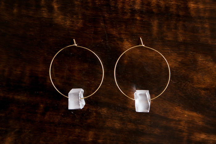 sorte glass-霧邊方形圓掛式耳環／L