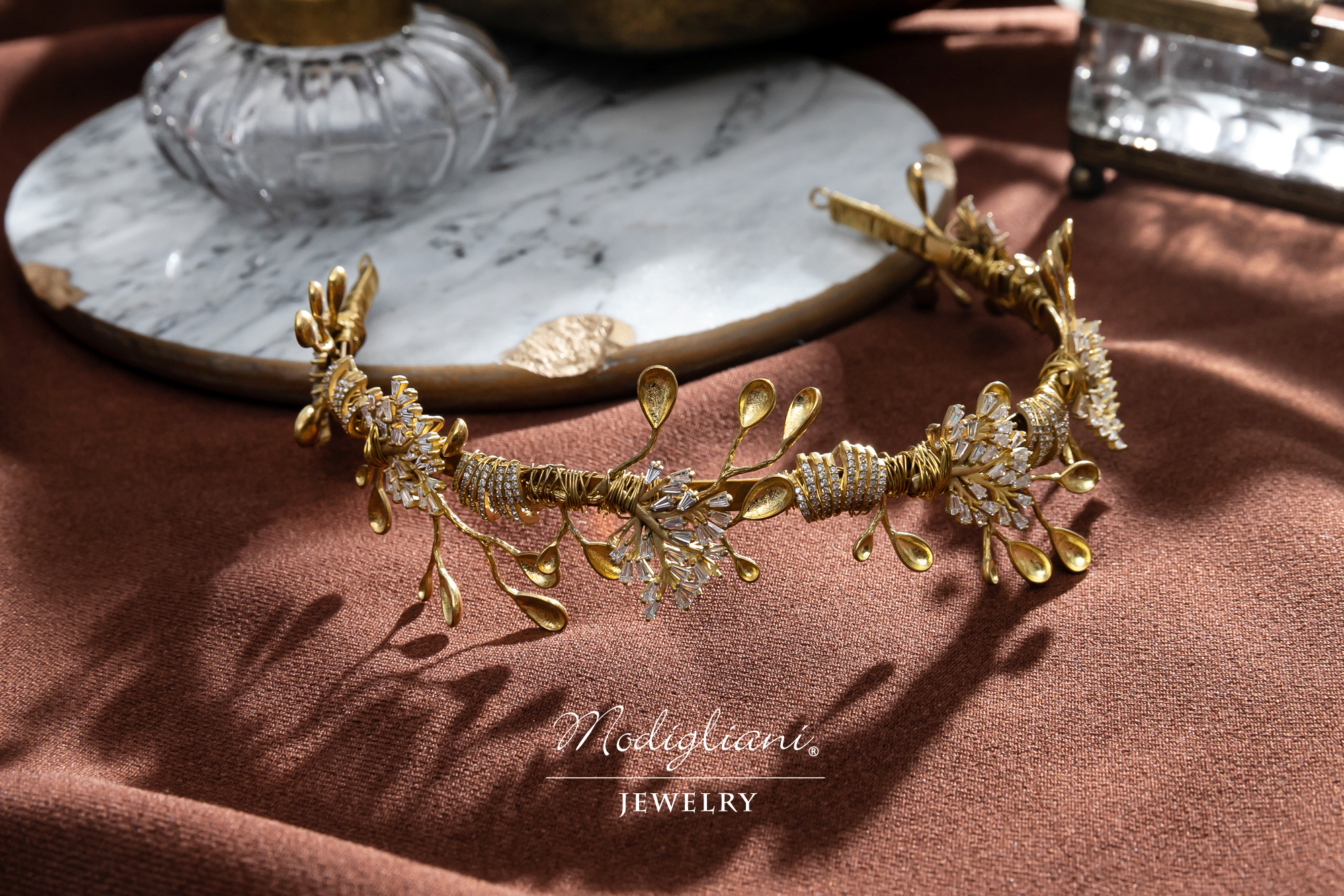 黃銅飾品, 頭冠,頭飾, 黃銅, 鋯石,花草,華麗,搶眼,