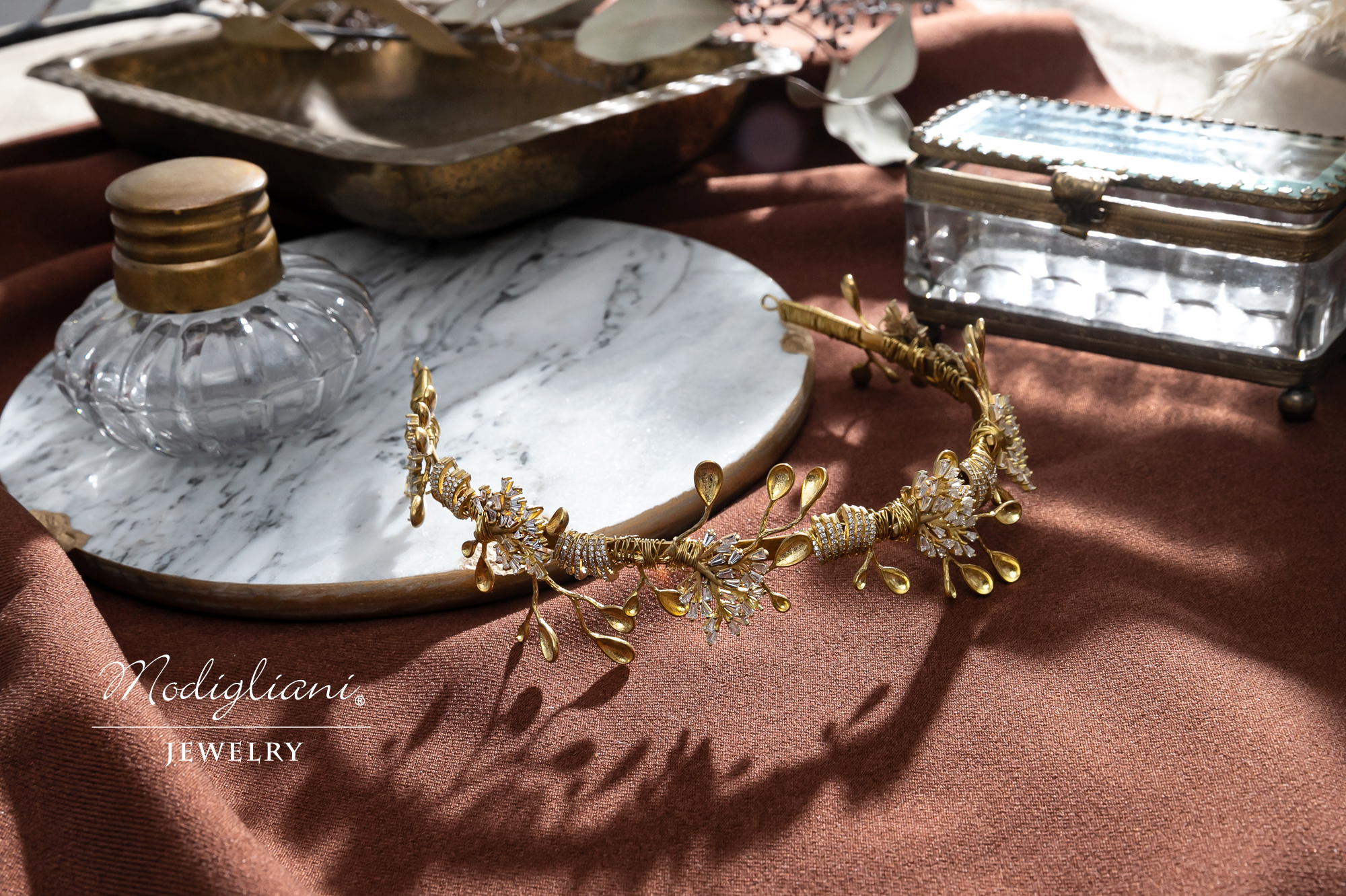 黃銅飾品, 頭冠,頭飾, 黃銅, 鋯石,花草,華麗,搶眼,