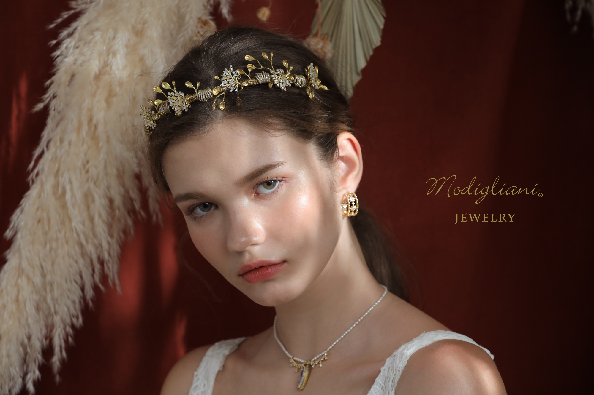 黃銅飾品, 頭冠,頭飾, 黃銅, 鋯石,花草,華麗,搶眼,