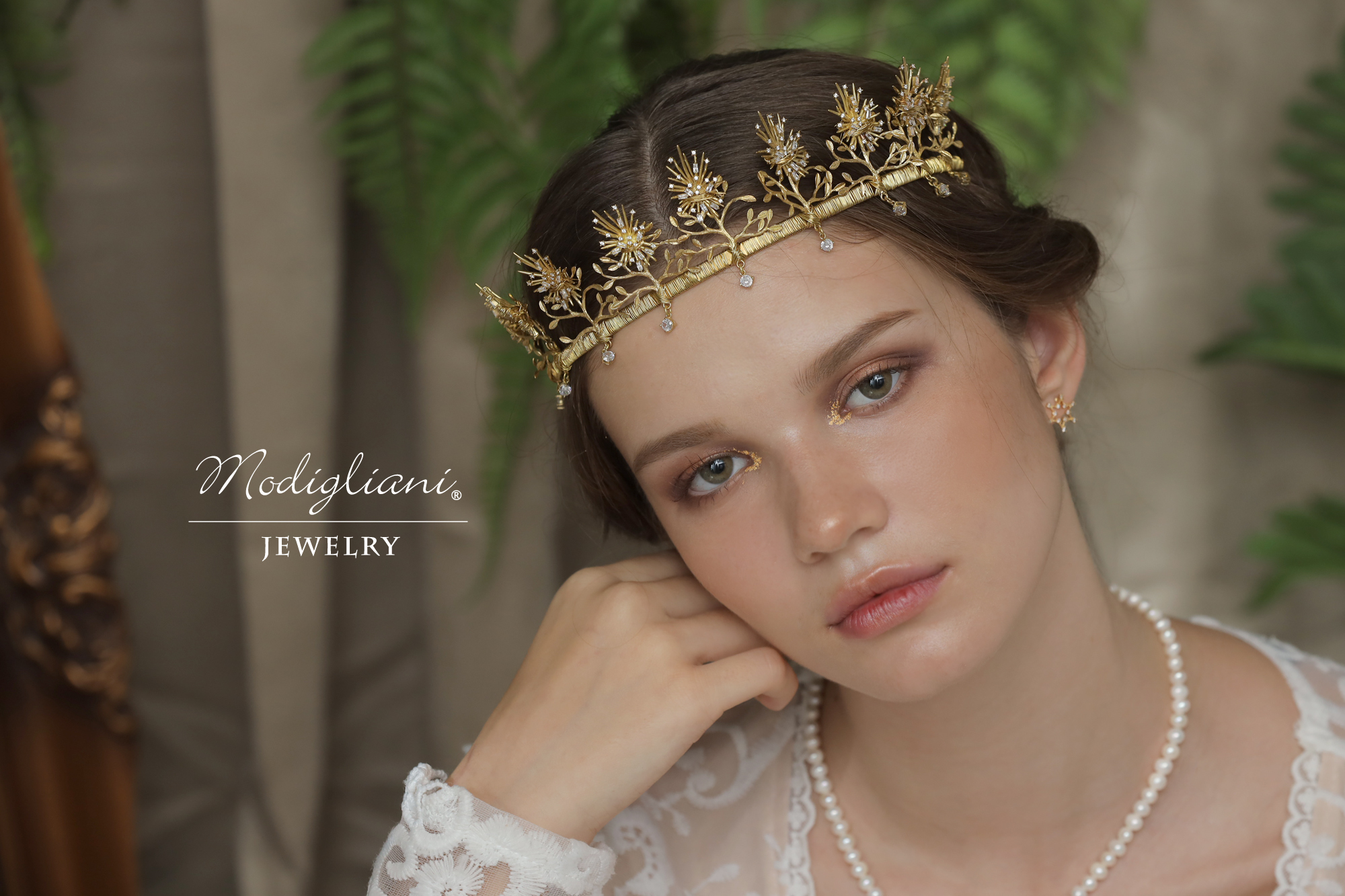 黃銅飾品, 頭冠,頭飾, 黃銅, 鋯石,花草,華麗,搶眼,女王