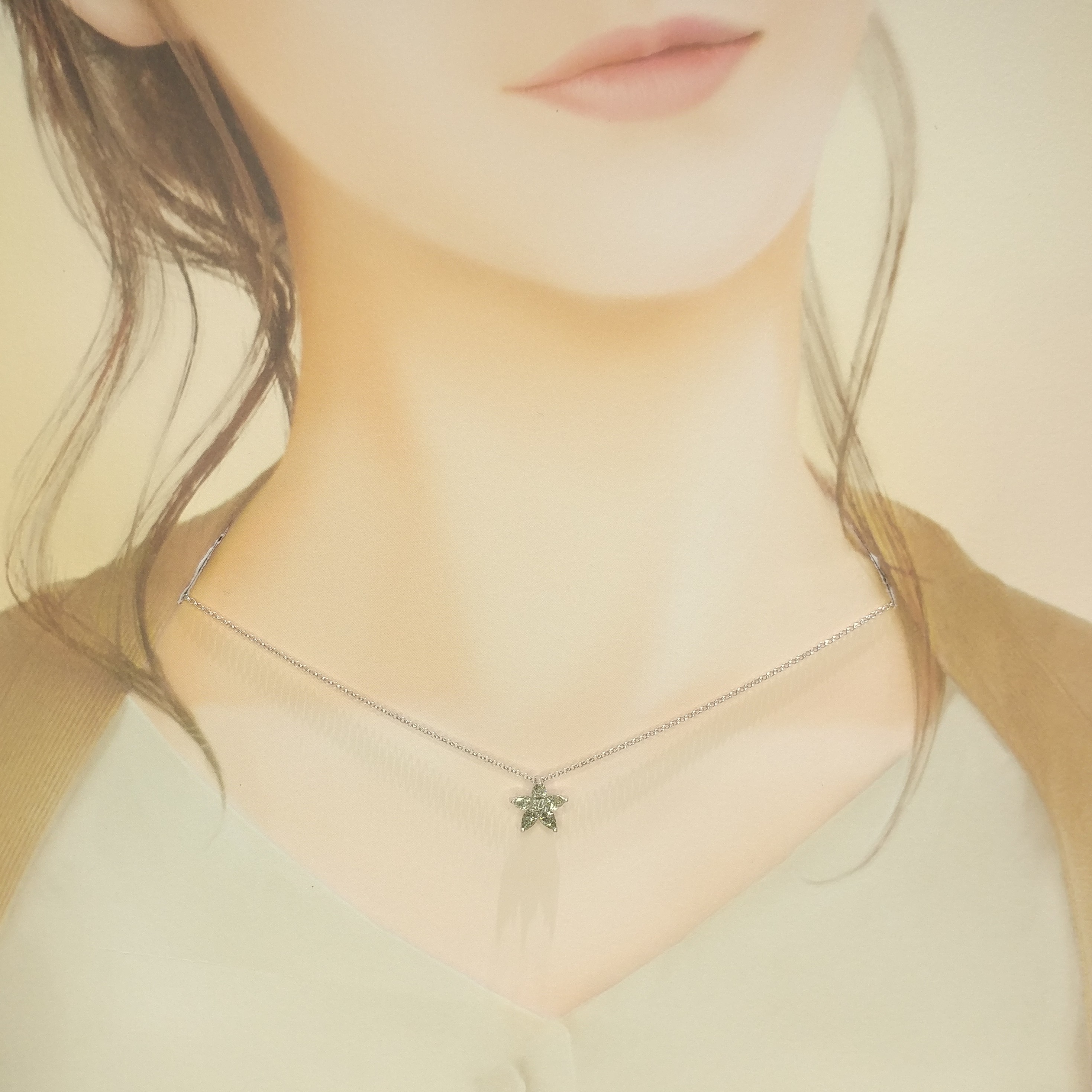 全新18K白金79份淺綠鑽石吊墜