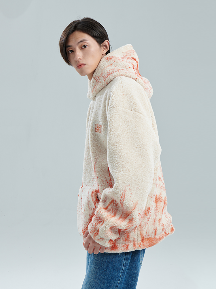 I DON‘T SMOKE 橘色 潑墨 羊羔絨 帽T DONSMOKE Don’t Smoke