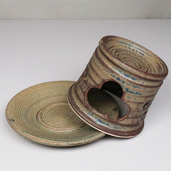 【益子燒】織部 茶香爐-長