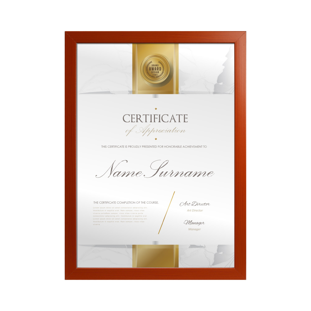 原色款A4獎狀證書相框 - 柚木紅