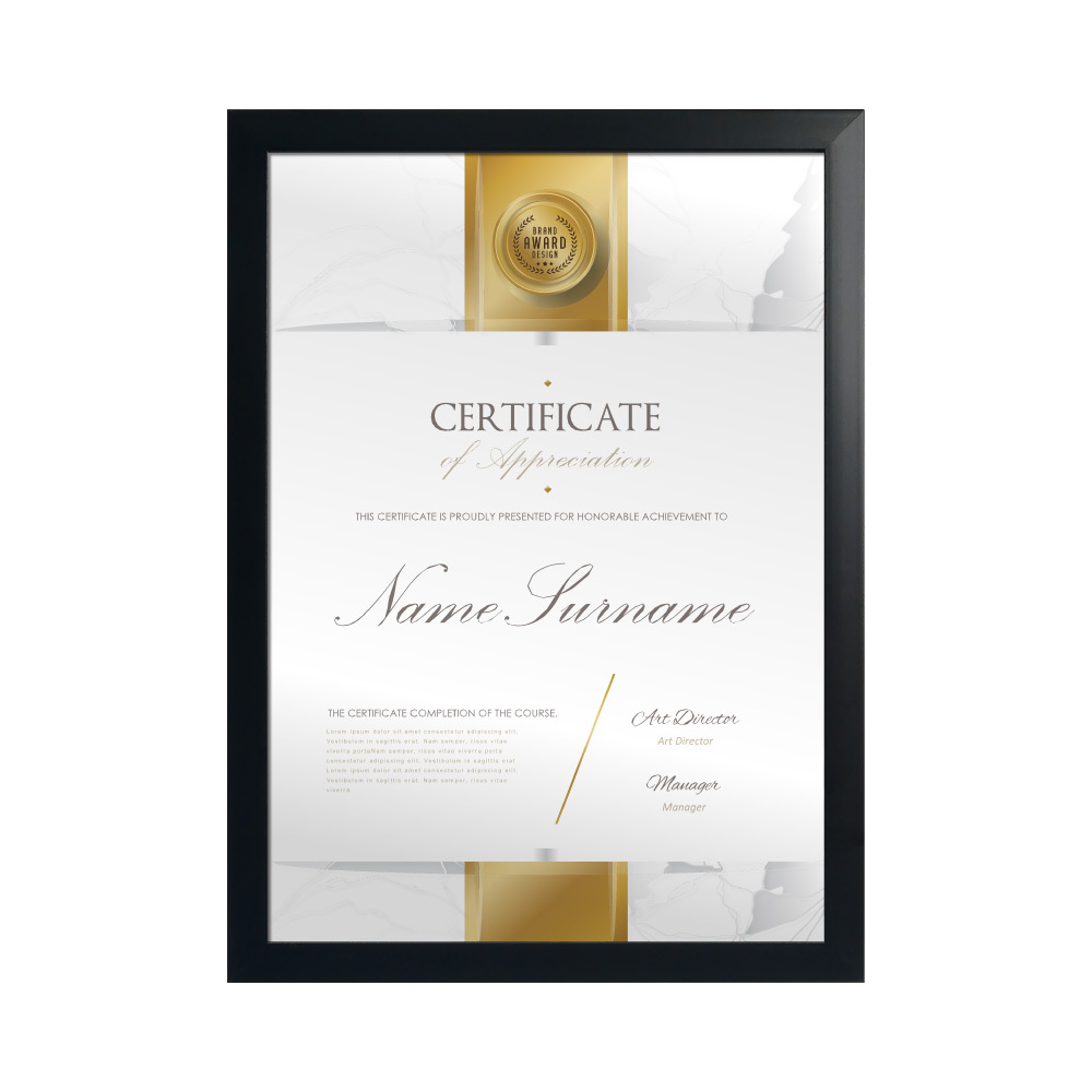 原色款A4獎狀證書相框 - 黑色