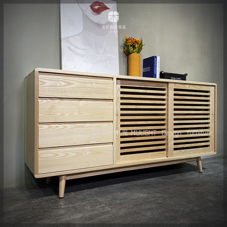 北歐梣木簡約格柵置物邊櫃|可訂製