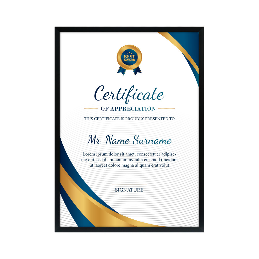 免拆鋁框A4獎狀證書相框 - 亞黑