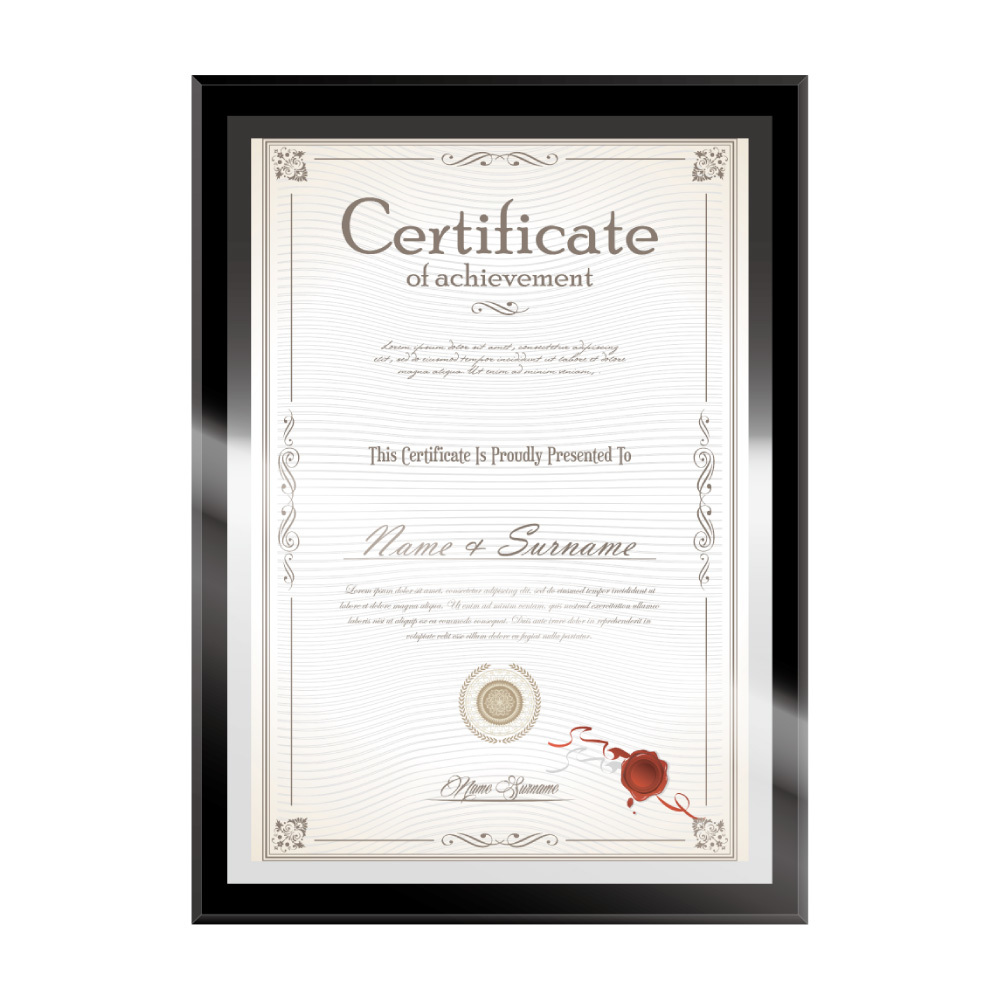 玻璃A4獎狀框證書相框 - 單邊黑