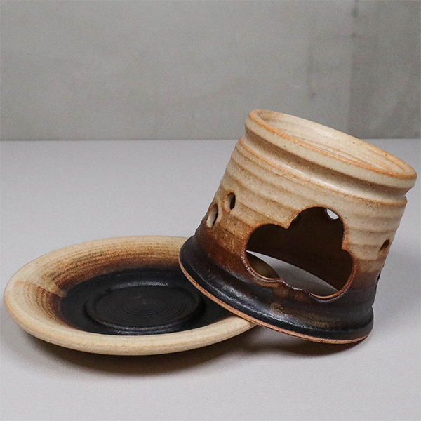 【益子燒】黄釉 茶香爐-長