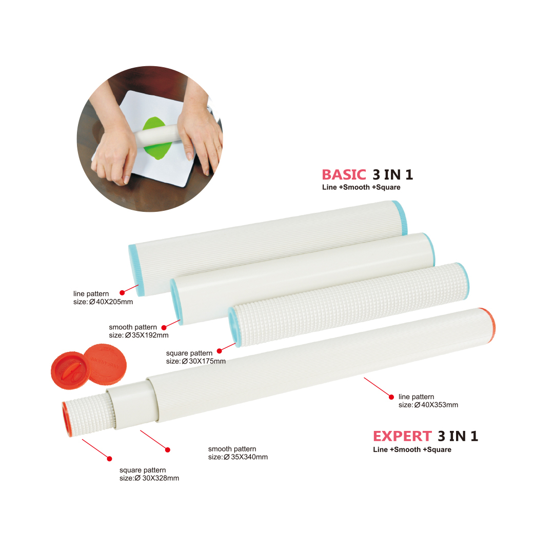 【基礎款專業黏土滾棒】三合一 紋路滾棒 黏土工具  (平面/細紋/方格) 台灣製